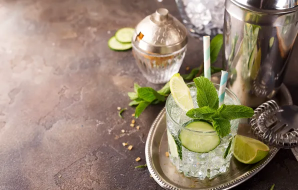 Ice, cucumber, lime, drink, mint, Myfoodie