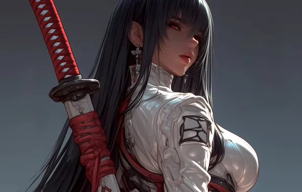 Girl, Katana, Anime Girl, AI Art, AI Generated
