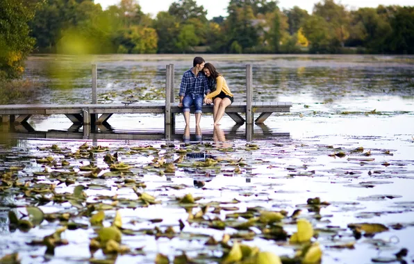 Bridge, lake, mood, date