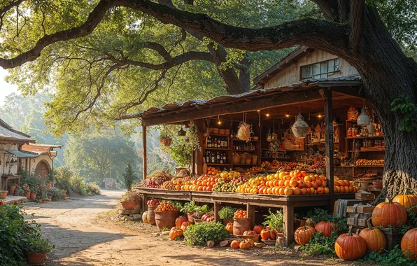 Road, autumn, light, branches, house, tree, wine, branch