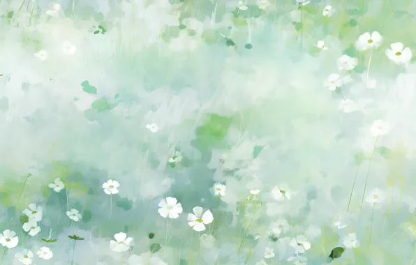 Greens, leaves, flowers, glade, blur, texture, spring, watercolor