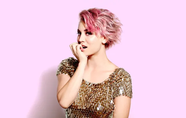 Girl, pose, hairstyle, blouse, Kaley Cuoco