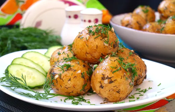 Picture dill, cucumbers, potatoes