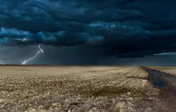 Picture road, the storm, field