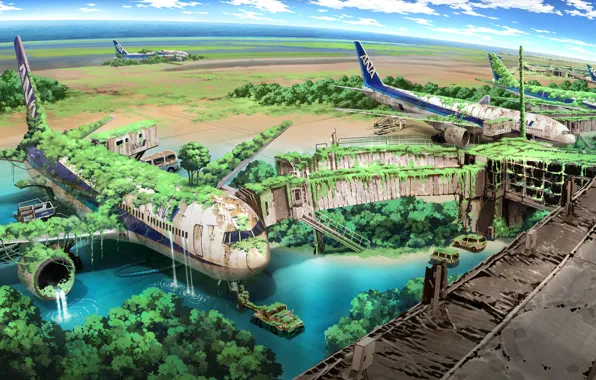 Grass, landscape, river, thickets, the plane, post-Apocalypse