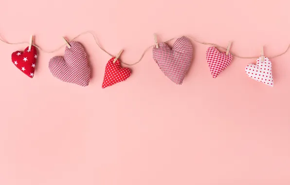 Holiday, heart, heart, rope, hearts, red, pink, heart