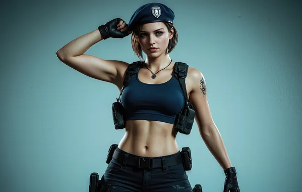 Picture gesture, takes, beautiful girl, Resident Evil, digital art, Jill Valentine, digital art, black top