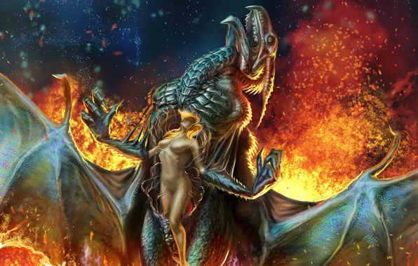 Flame, dragon, Girl, the transformation