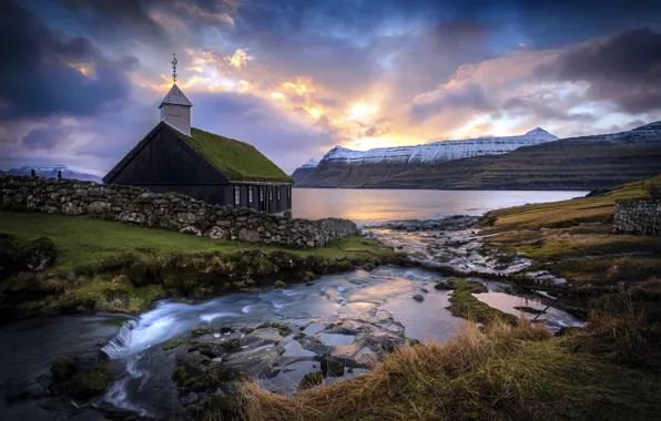 Picture Sunrise, Church, Faroe Island