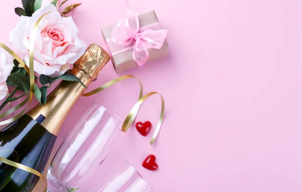 Picture roses, gift, champagne