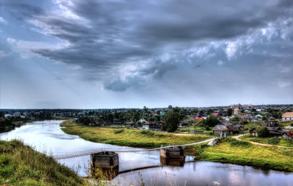 Picture landscape, nature, river, village, Verkhoturye, Ural