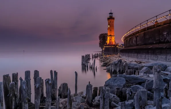 Sea, lighthouse, Landscape, Germany, Bavaria, Lindau on lake Constance