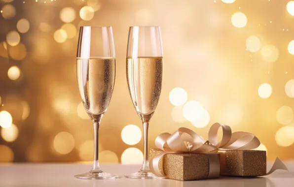 Wine, sequins, glasses, Christmas, alcohol, gifts, New year, gold plated