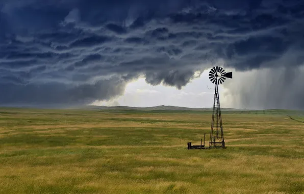 Picture field, landscape, rain, windmill
