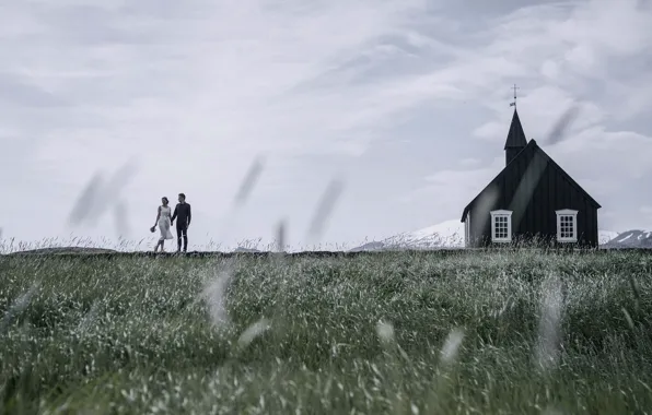 Picture couple, wedding, bride, countryside, church, groom