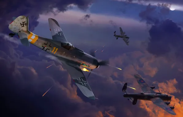 Fighter, Bomber, Avro Lancaster, Avro 683 Lancaster, Fw.190, Fw-190D-9