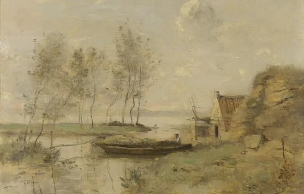 Picture landscape, boat, picture, Souvenir of Palluel, Camille Corot, Jean-Baptiste-Camille Corot