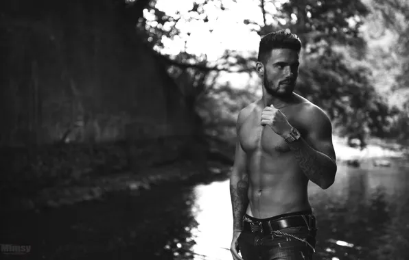 Nature, photo, model, black and white, guy, torso