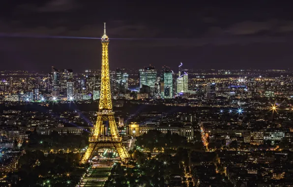 Night, lights, Eiffel tower, France, Paris, panorama