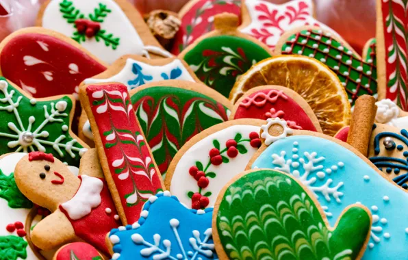 Macro, snowflakes, patterns, bright, cookies, Christmas, man, New year