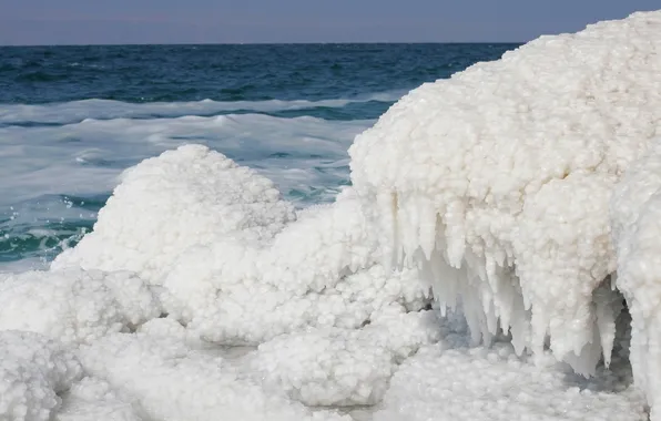 Winter, sea, wave, nature, shore, ice, icicles, relief