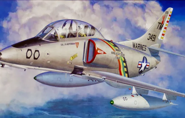 Picture war, art, airplane, painting, jet, TA-4F SkyHawk 'fac'