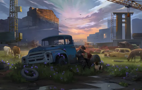 Dog, Music, The game, People, Truck, Animals, Male, Art