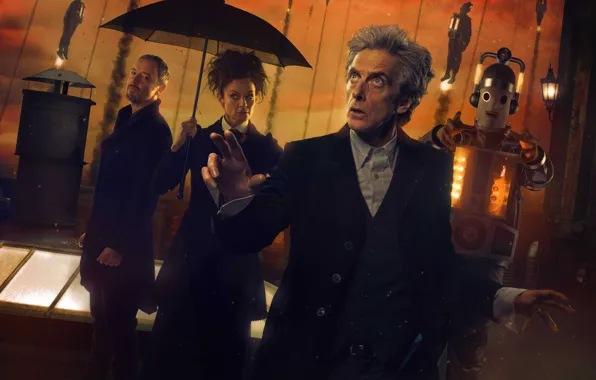 Roof, umbrella, actors, Doctor Who, Doctor Who, The Cybermen, John Simm, Peter Capaldi