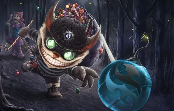 Picture forest, bomb, art, candy, sweet, League of Legends, Ziggs