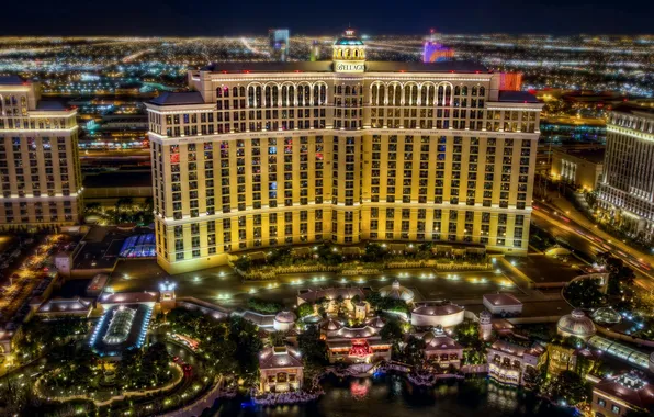 Night, lights, Las Vegas, nevada, las-vegas, hotels, horizon., bellagio