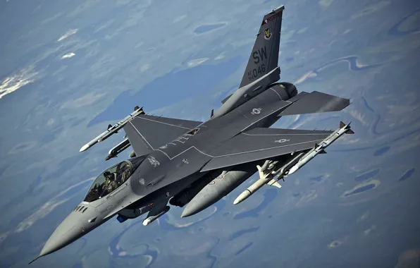 Picture flight, fighter, American, F-16, Fighting Falcon, generation, multipurpose, fourth