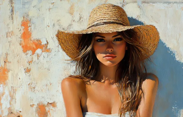 Chest, summer, look, girl, light, face, wall, portrait