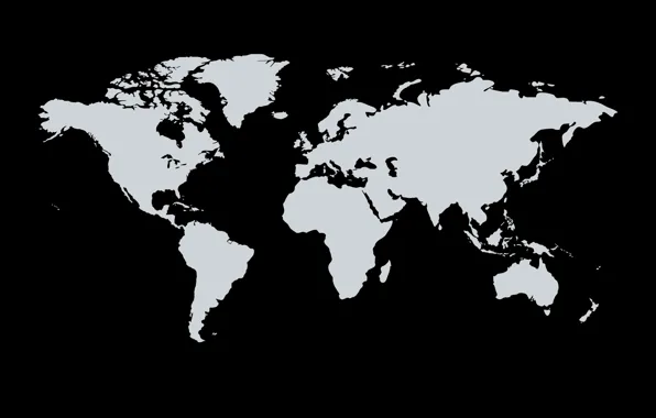 The world, continents, black background, world map, continents, white color