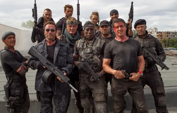 Picture Arnold Schwarzenegger, Sylvester Stallone, Antonio Banderas, Jason Statham, Dolph Lundgren, Jet Li, Wesley Snipes, The …