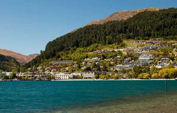 The city, lake, photo, home, New Zealand, Queenstown, Lake Wakatipu