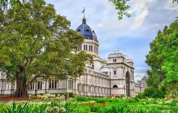 Picture greens, trees, flowers, Australia, Museum, Palace, Melbourne, Royal Exhibition Building