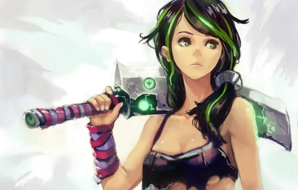 Girl, weapons, sword, anime, art, okuto