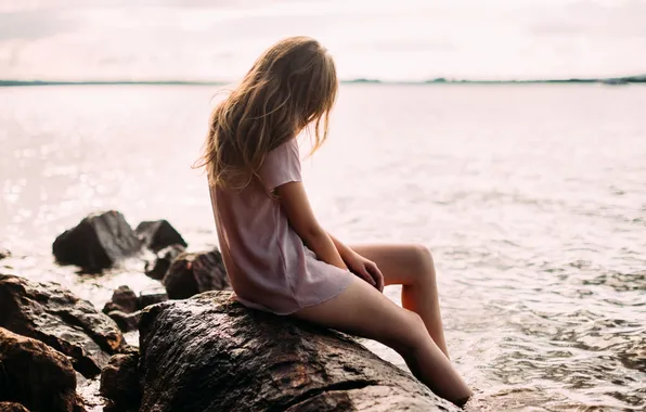 Picture girl, lake, mood