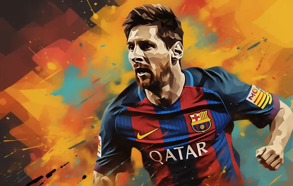 Player, Lionel Messi, Lionel Messi, Barcelona, Barcelona, Paint Art