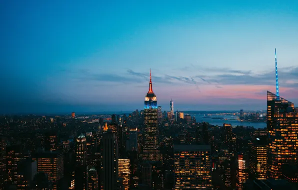 Picture city, lights, USA, twilight, sky, night, cloud, New York