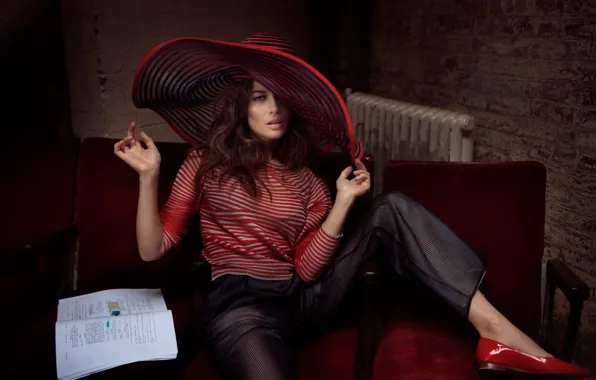 Picture pose, model, hat, actress, photographer, shoes, Olga Kurylenko, brown hair
