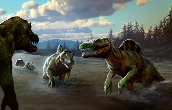 Art, River, Predators, Dinosaurs, Dinosaurs, Ancient animals, Extinct animals, Prehistoric