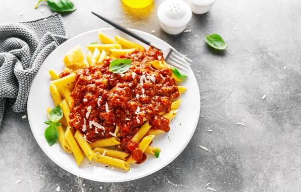 Plate, sauce, tomatoes, pasta, pasta, Basil, tomato sauce