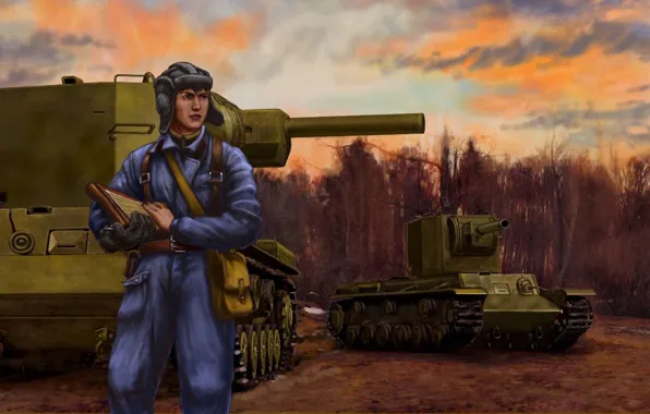 Picture tank, art, heavy, the commander, Soviet, ww2, KV-2, Klim Voroshilov