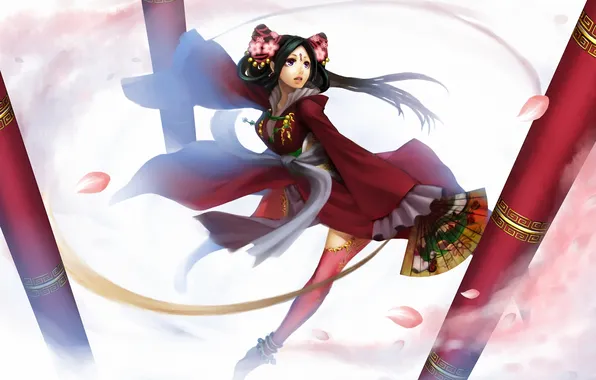 Girl, posts, dance, fan, art, hairstyle, snail8