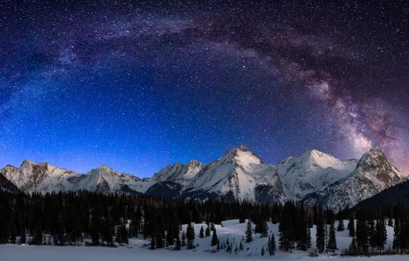 Picture Landscape, Night, Snow, San, Milky Way, Mountains, Durango, Garfield