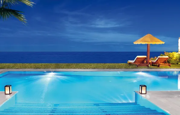 The ocean, the evening, pool