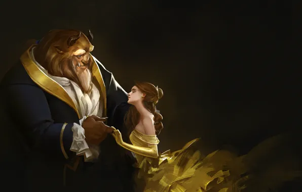Picture girl, dance, dress, art, Beauty and the Beast, Beauty and the beast