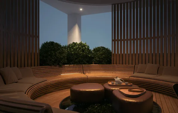 Trees, design, style, room, sofa, furniture, interior, semicircle