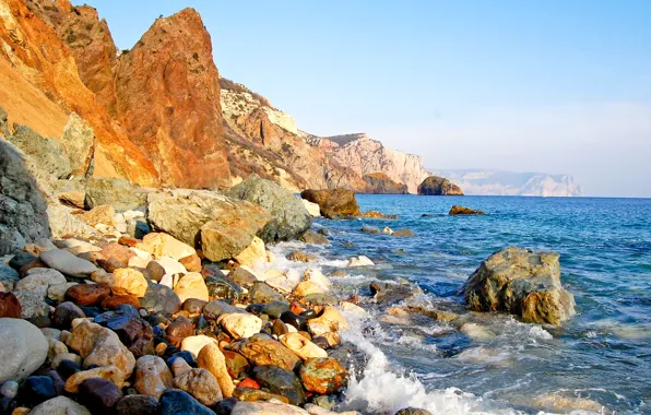 Sea, the sky, mountains, stones, rocks